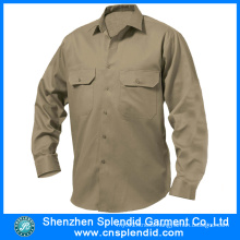 Cheap Workwear Khaki Cotton Drill Work Shirt Design for Men